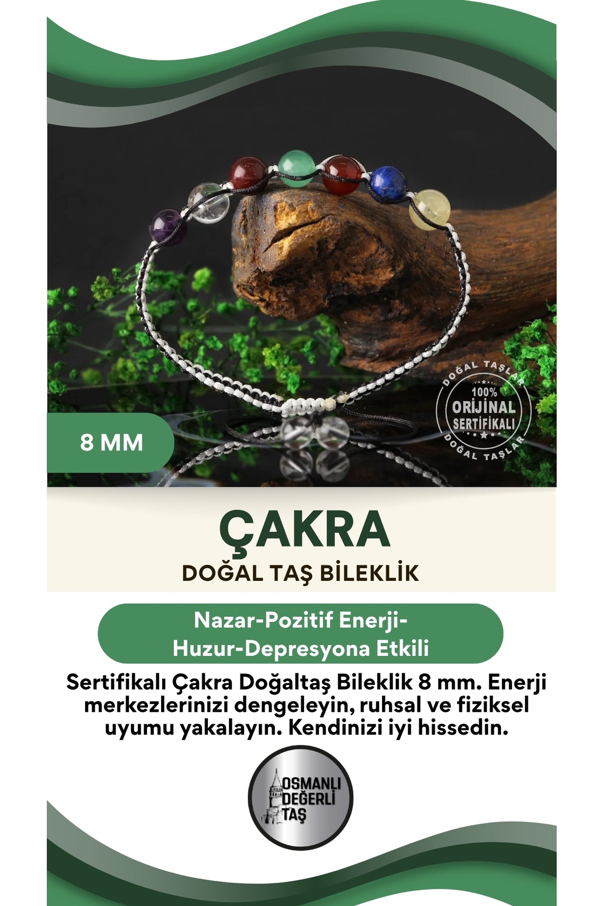 Sertifikalı Çakra Doğaltaş Bileklik 8 Mm, B958