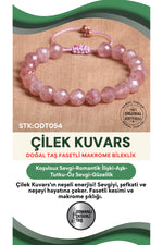 Sertifikalı Çilek Kuvars Doğal Taş Fasetli Makrome Bileklik ODT054
