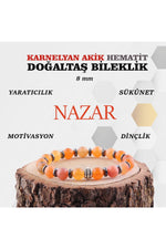 Sertifikalı Karnelyan Akik Hematit Doğaltaş 8 Mm, B893