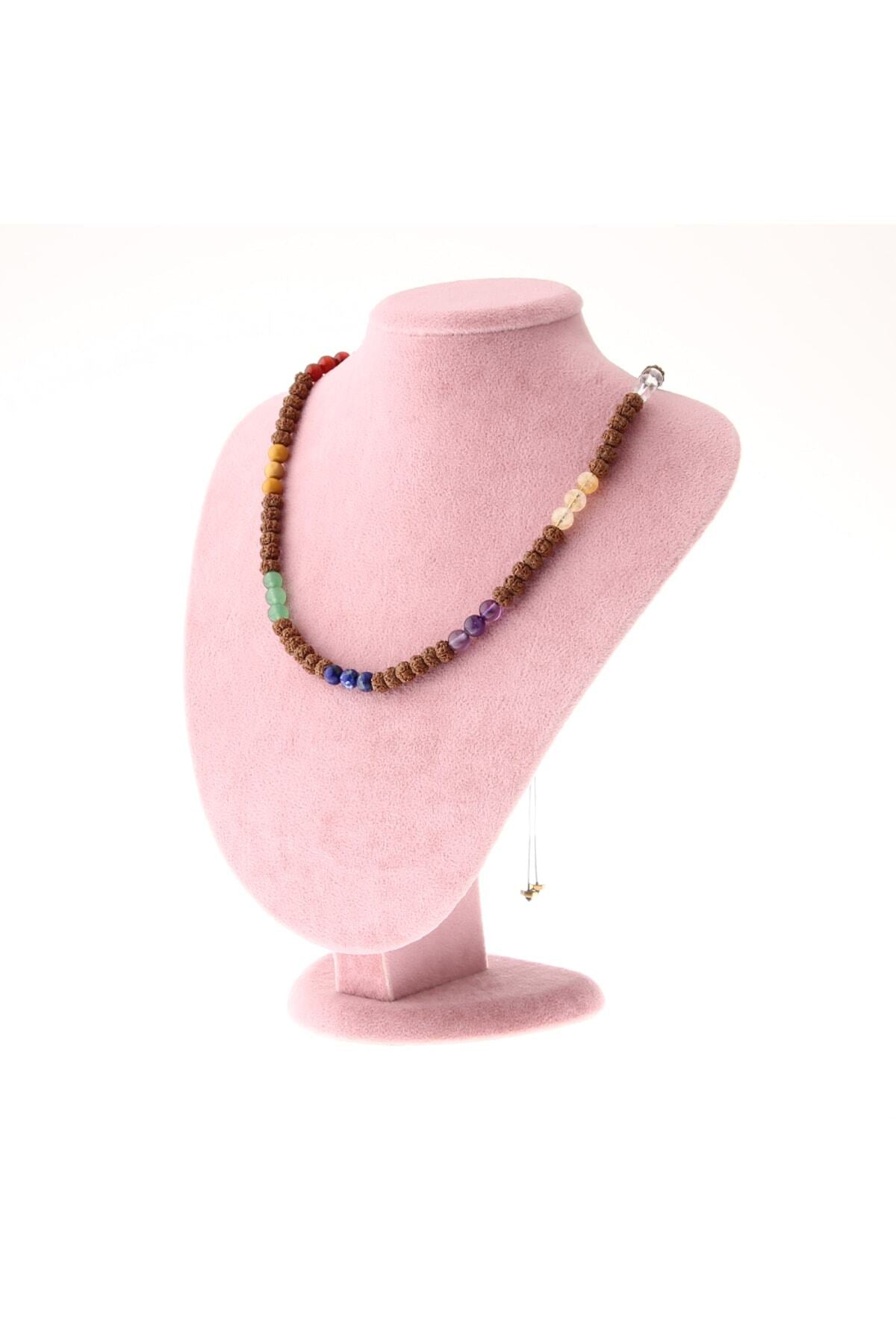 Rudraksha'lı Doğaltaş Çakra Kolye Ametist Aventurin Lapis Kristal Kuvars Jasper 6 mm M448