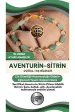 Sertifikalı Aventurin, Sitrin ve Zirkon Aparat Doğal Taş Makrome Ayarlanabilir Bileklik (6 mm)