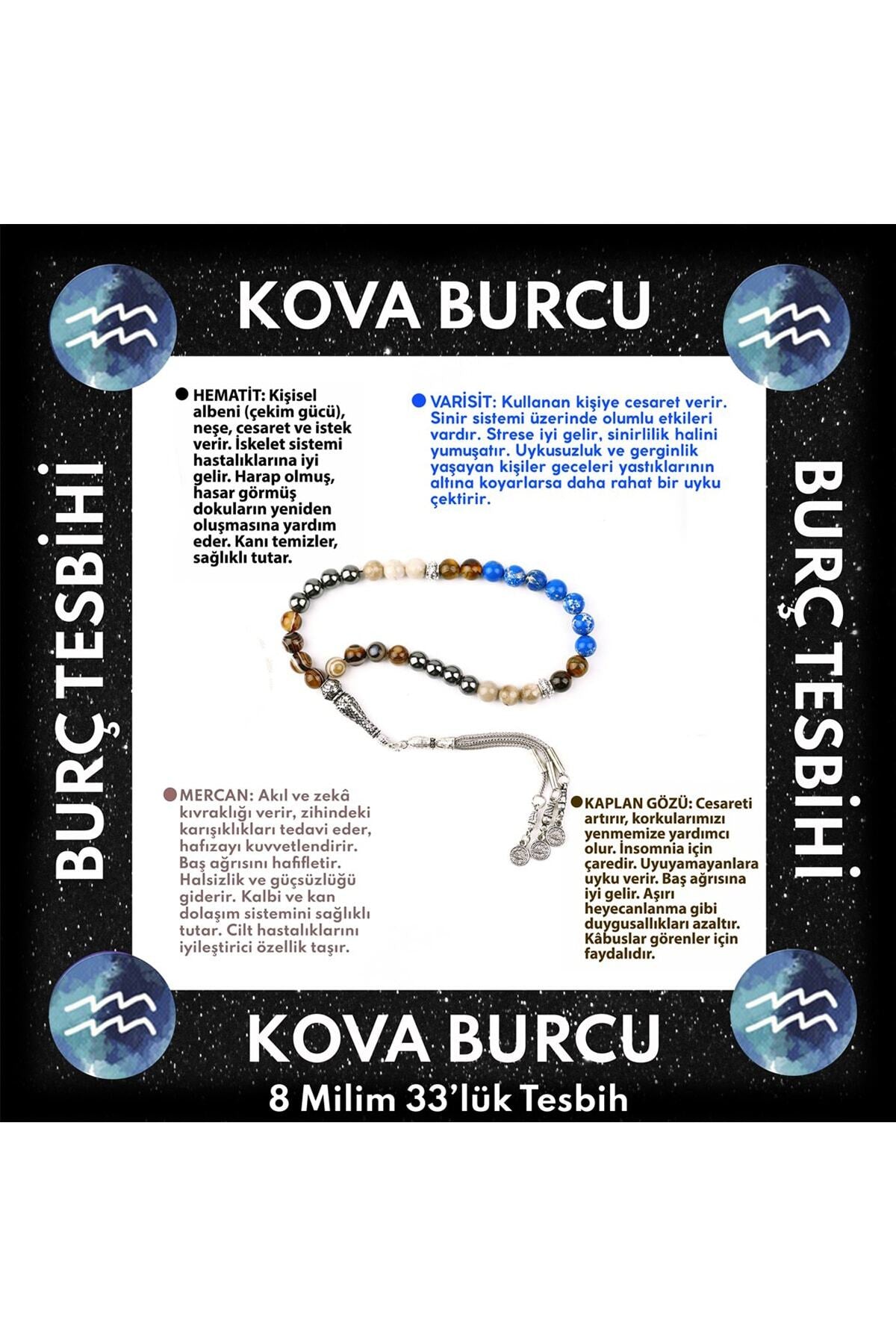 Sertifikalı Kova Burcu 33'lük Tesbih T104