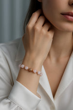 SERTİFİKALI Pembe Kuvars-Hematit Doğal Taş Zirkon Aparatlı Bileklik 6-8 mm