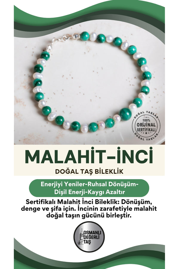 SERTİFİKALI Malahite İnci Doğal Taş Bileklik