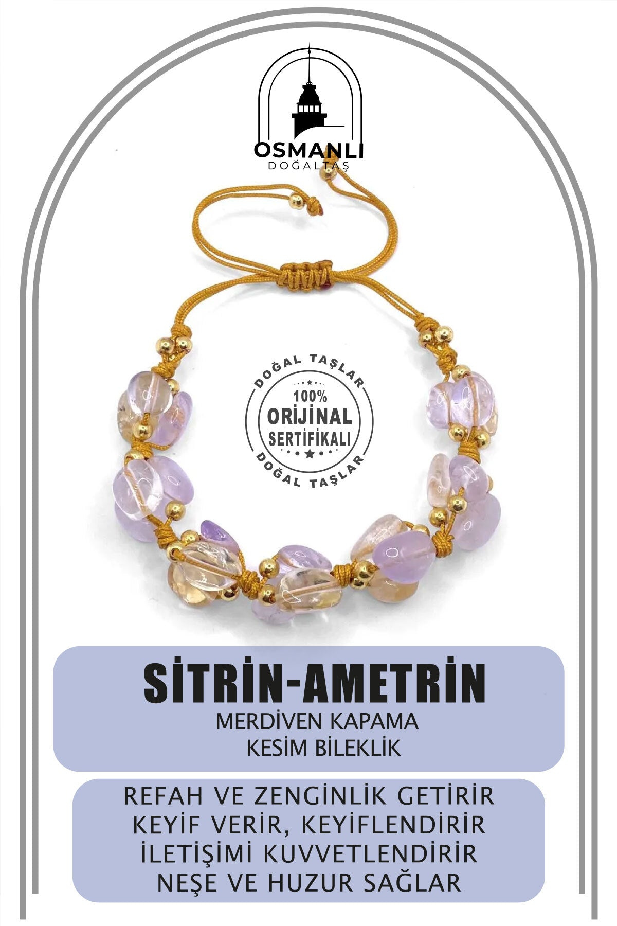 Sitrin-Ametrin Doğal Taş Merdiven Kapama Naturel Kesim Bileklik Özel Tasarım