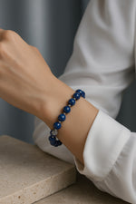 SERTİFİKALI Lapis Lazuli-Hematit Doğal Taş Zirkon Aparat Bileklik 6-8 mm