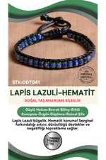 Sertifikalı Lapis Lazuli-Hematit Doğal Taş Makrome Bileklik ODT041