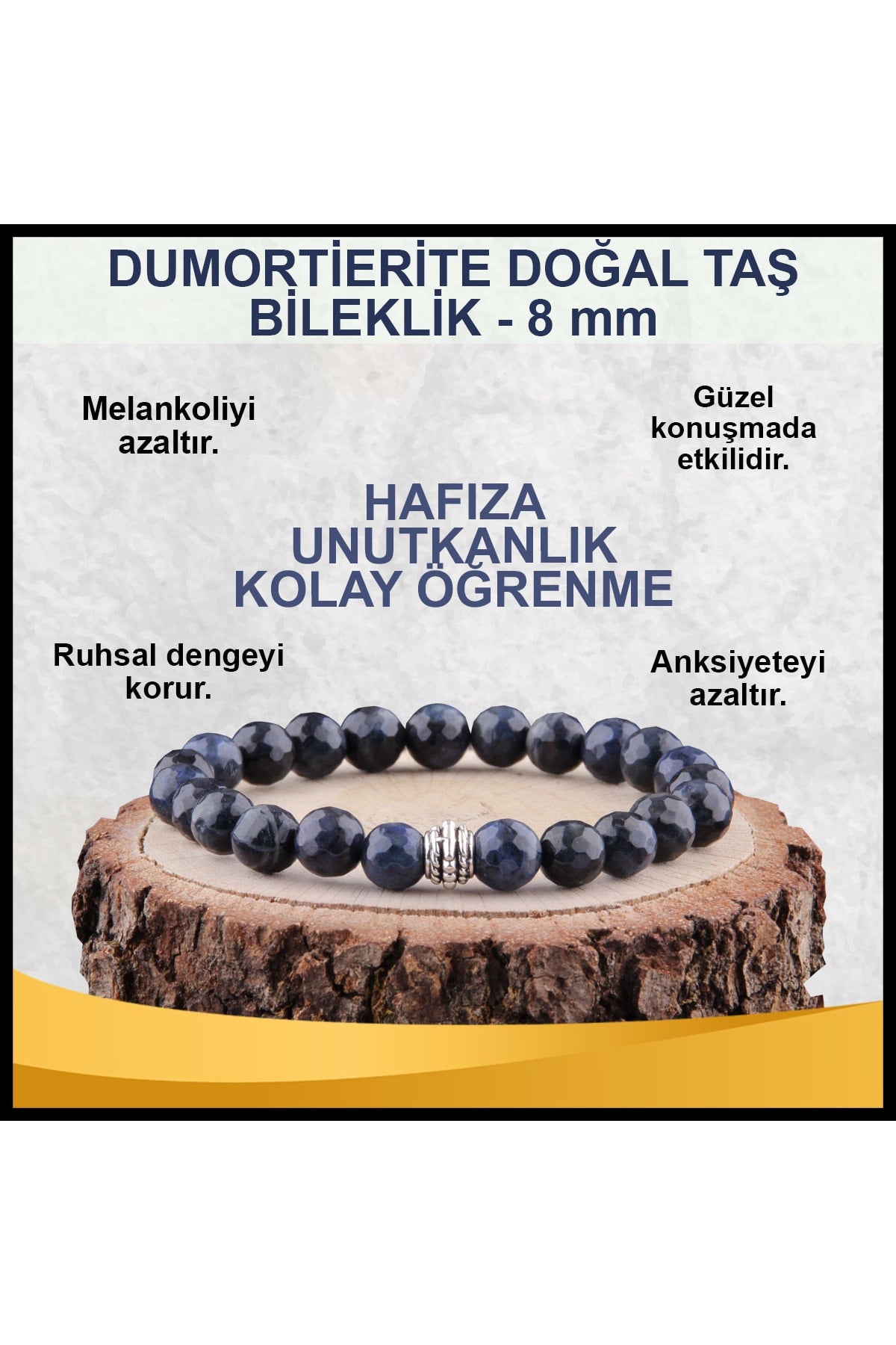 Sertifikalı Dumortierite Doğal Taş Bileklik 8 Mm - B568