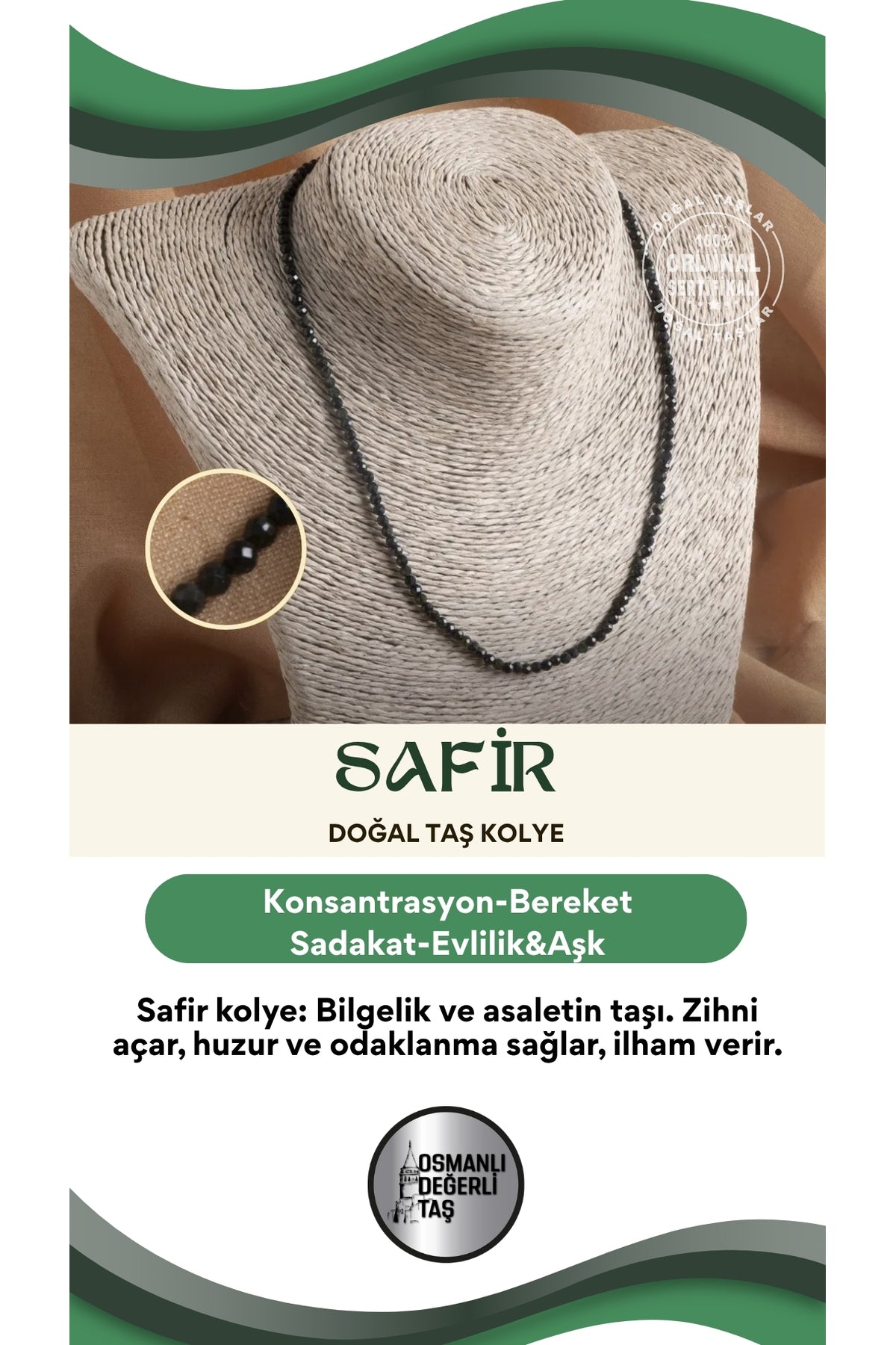 Sertifikalı Safir Doğal Taş Kolye
