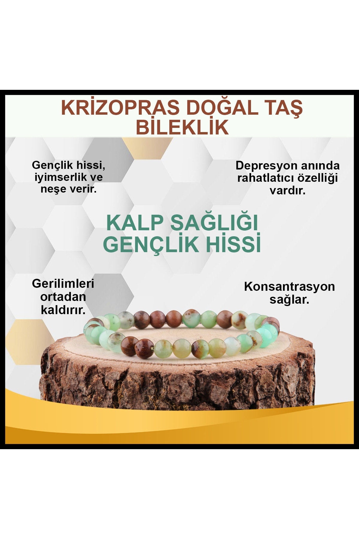 Sertifikalı Krizopras Doğal Taş Bileklik 6 Mm - B831