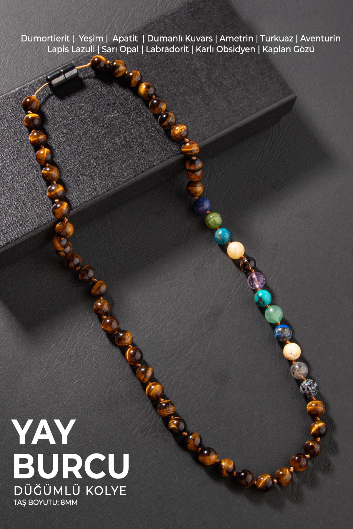 Yay Burcu Düğümlü Kolye Sertifikalı Doğal Taşlı (Turkuaz, Ametrin, Lapis, Opal, Kaplan Gözü)