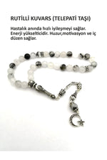 Sertifikalı Rutilli Kuvars Doğal Taş 33'lü Tesbih (GÜMÜŞ İMAME VE PÜSKÜL) 8 Mm