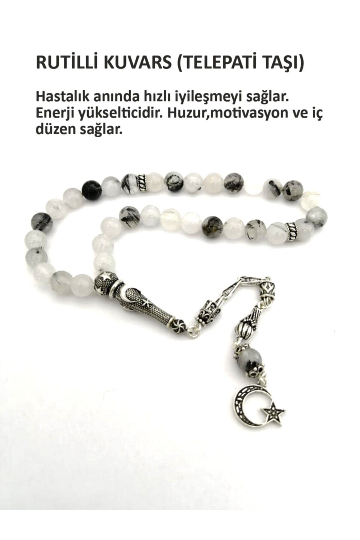 Sertifikalı Rutilli Kuvars Doğal Taş 33'lü Tesbih (GÜMÜŞ İMAME VE PÜSKÜL) 8 Mm
