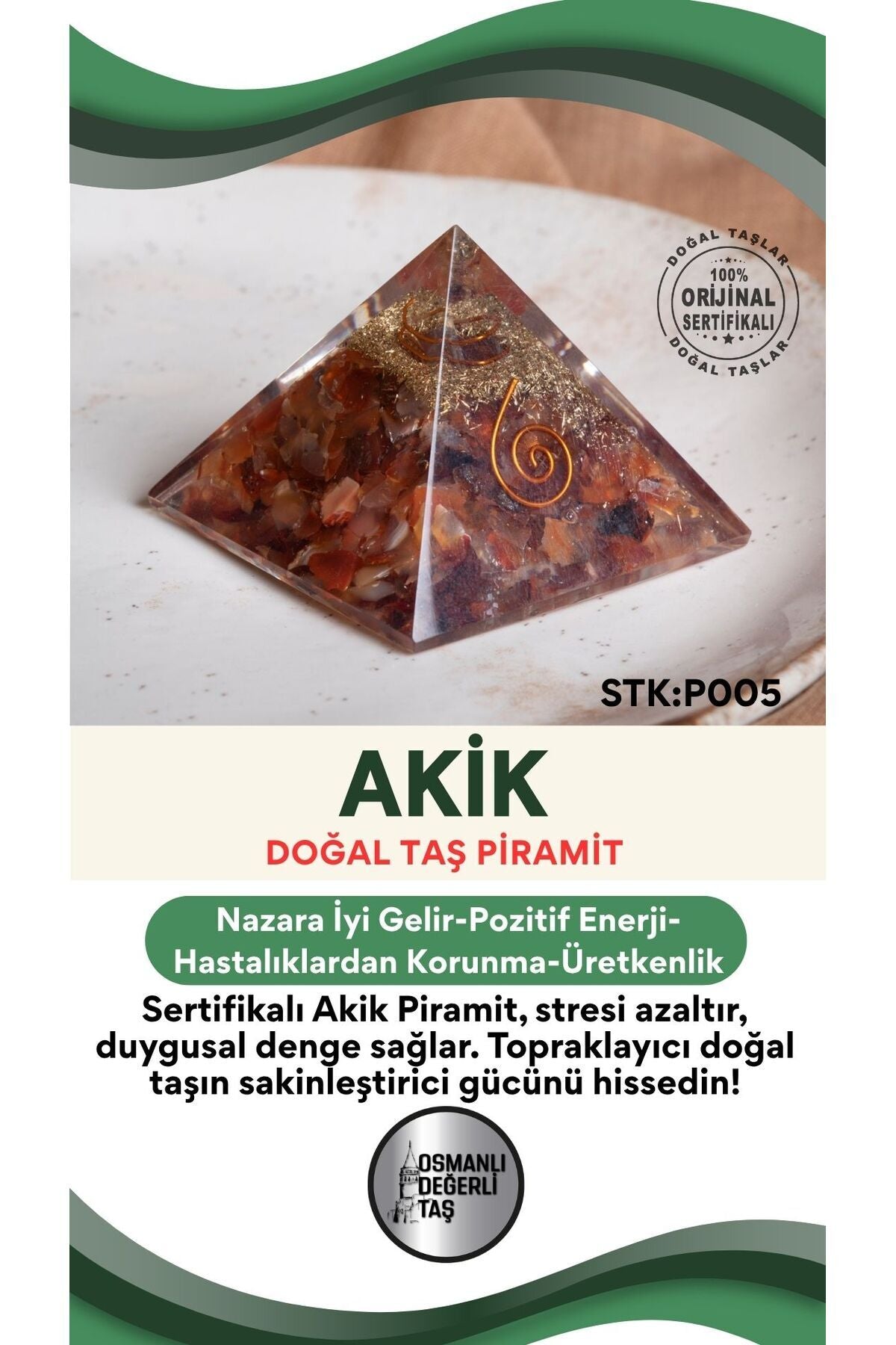 Sertifikalı Akik Doğal Taş Piramit No:1 P005