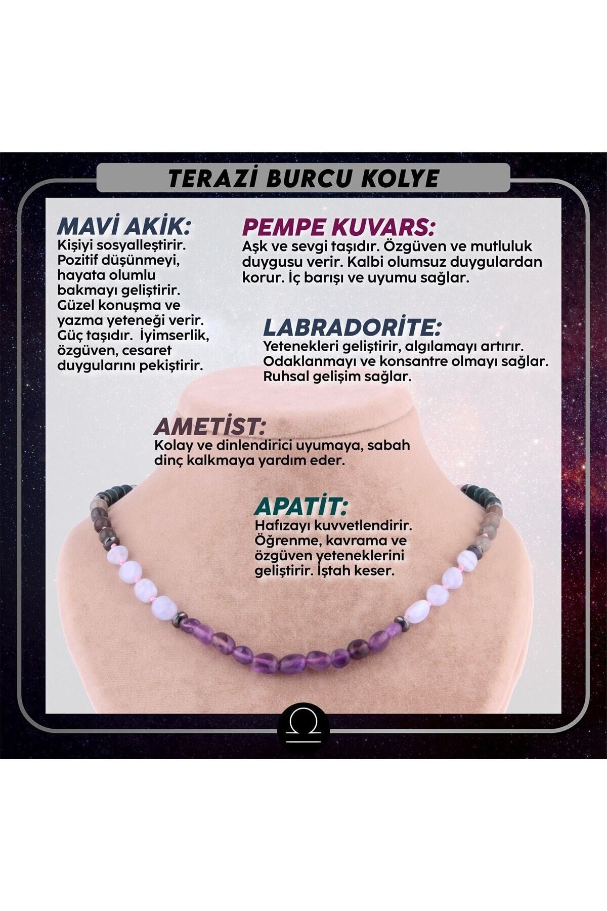 Sertifikalı Terazi Burcu Doğal Taş Kolye M306