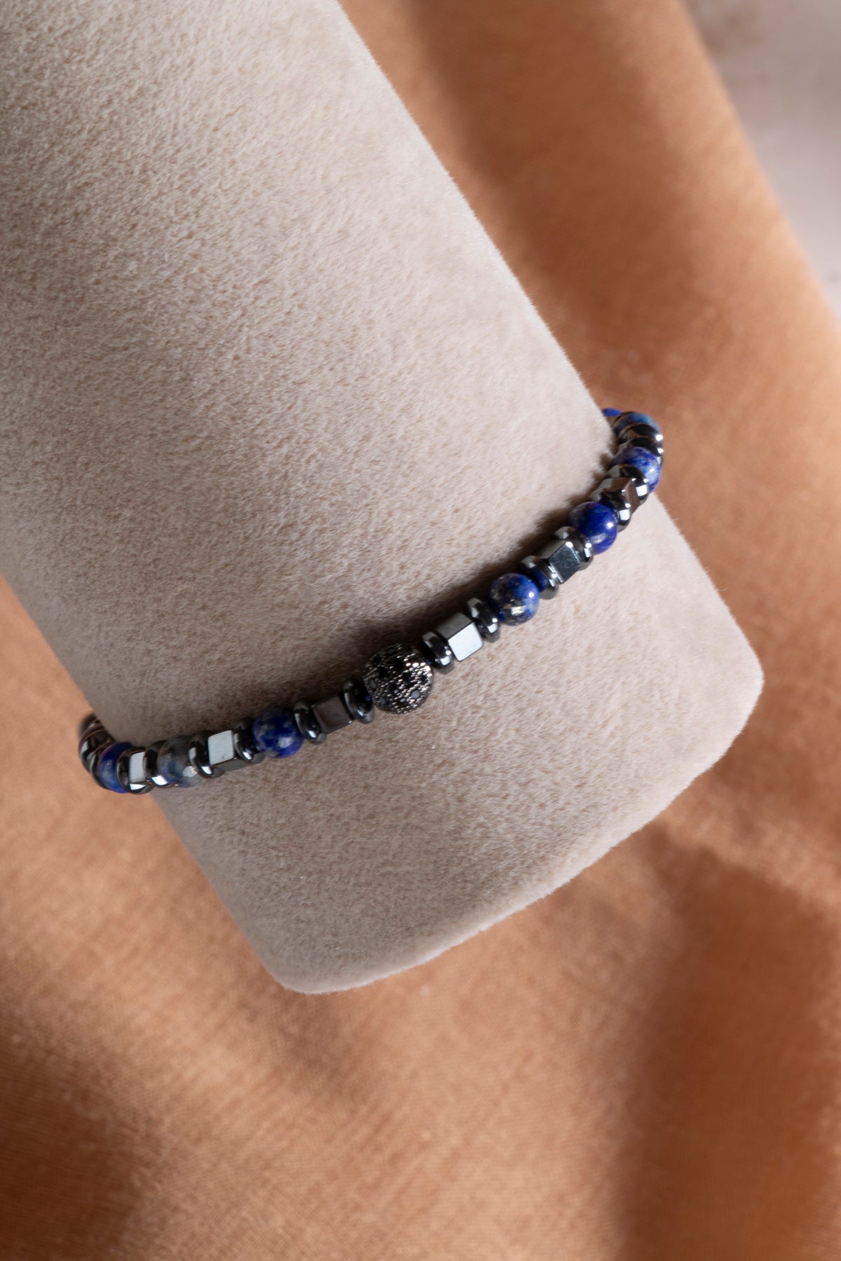 SERTİFİKALI Lapis Lazuli-Hematit Doğal Taş Makrome Ayarlanabilir Bileklik