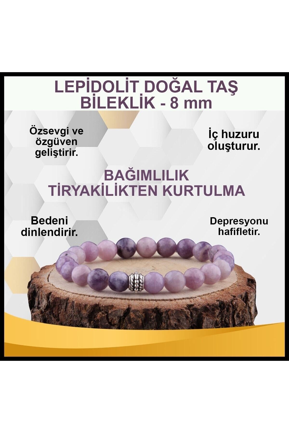 Sertifikalı Lepidolit Doğal Taş Bileklik 8 Mm - B864