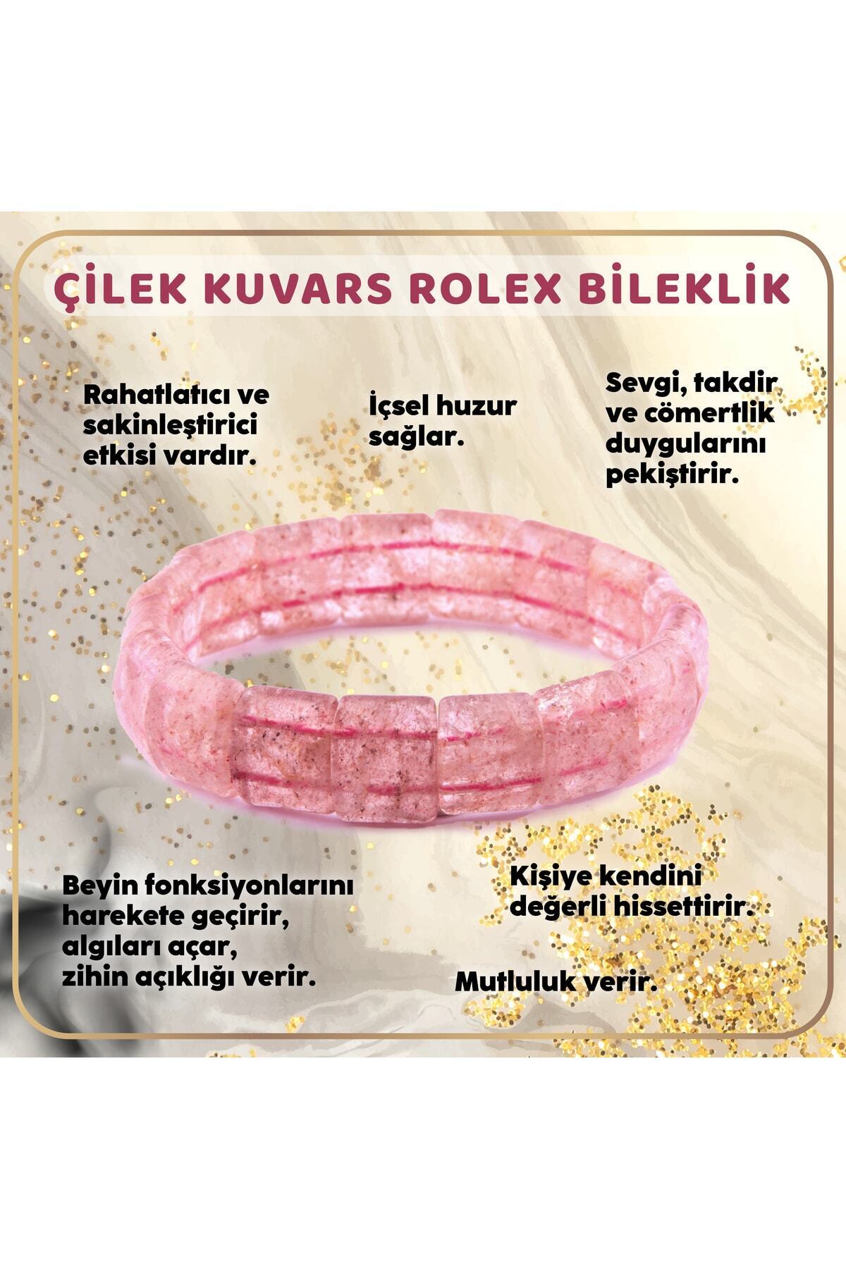 Sertifikalı Çilek Kuvars Doğal Taş Roleks Bileklik - B477