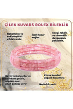 Sertifikalı Çilek Kuvars Doğal Taş Roleks Bileklik - B477