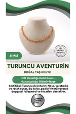 Sertifikalı Turuncu Aventurin Doğaltaş Kolye 6 Mm, M598