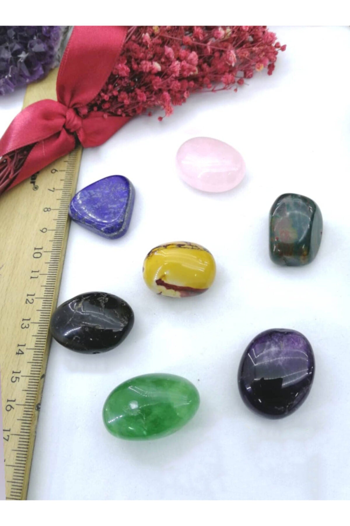 Sertifikalı Lapis - Pembe Kuvars- Kan Taşı -turmalin- Florit - Jasper -ametist Doğal Parça Set