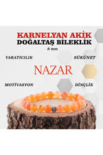 Sertifikalı Karnelyen Akik Doğaltaş Bileklik 8 Mm, B892