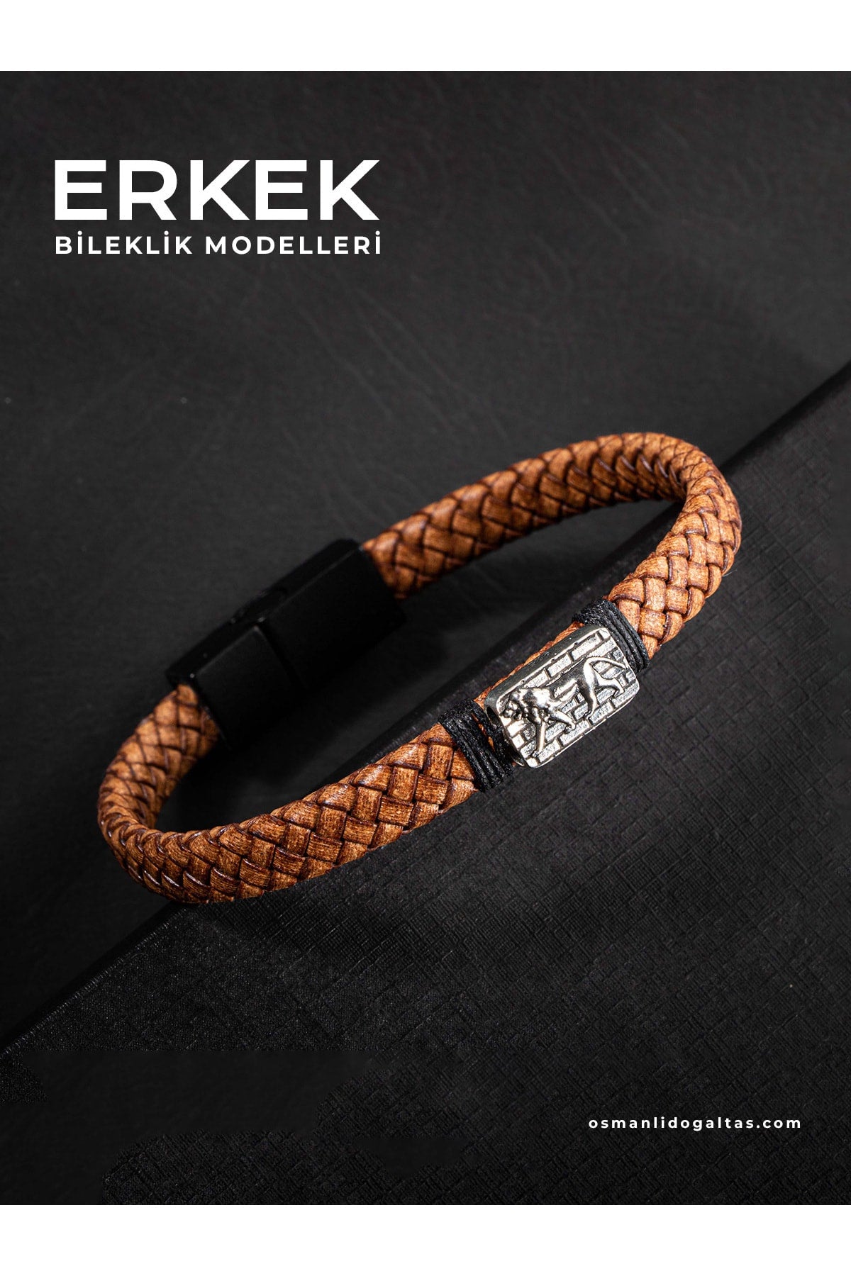 HAKİKİ DERİ 925 AYAR GÜMÜŞ ASLAN CESARET SEMBOLLÜ TASARIM ERKEK BİLEKLİK