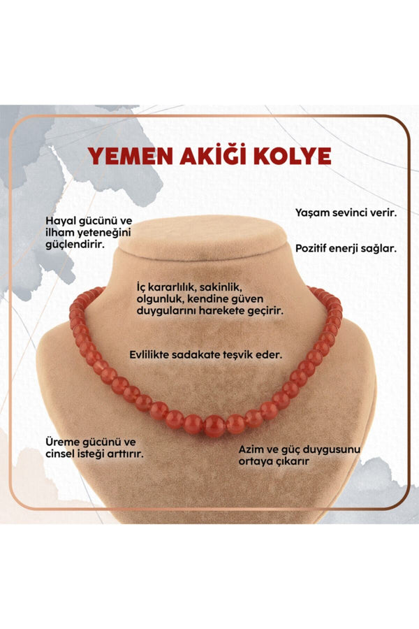 Sertifikalı Yemen Akik Kolye 8 Mm