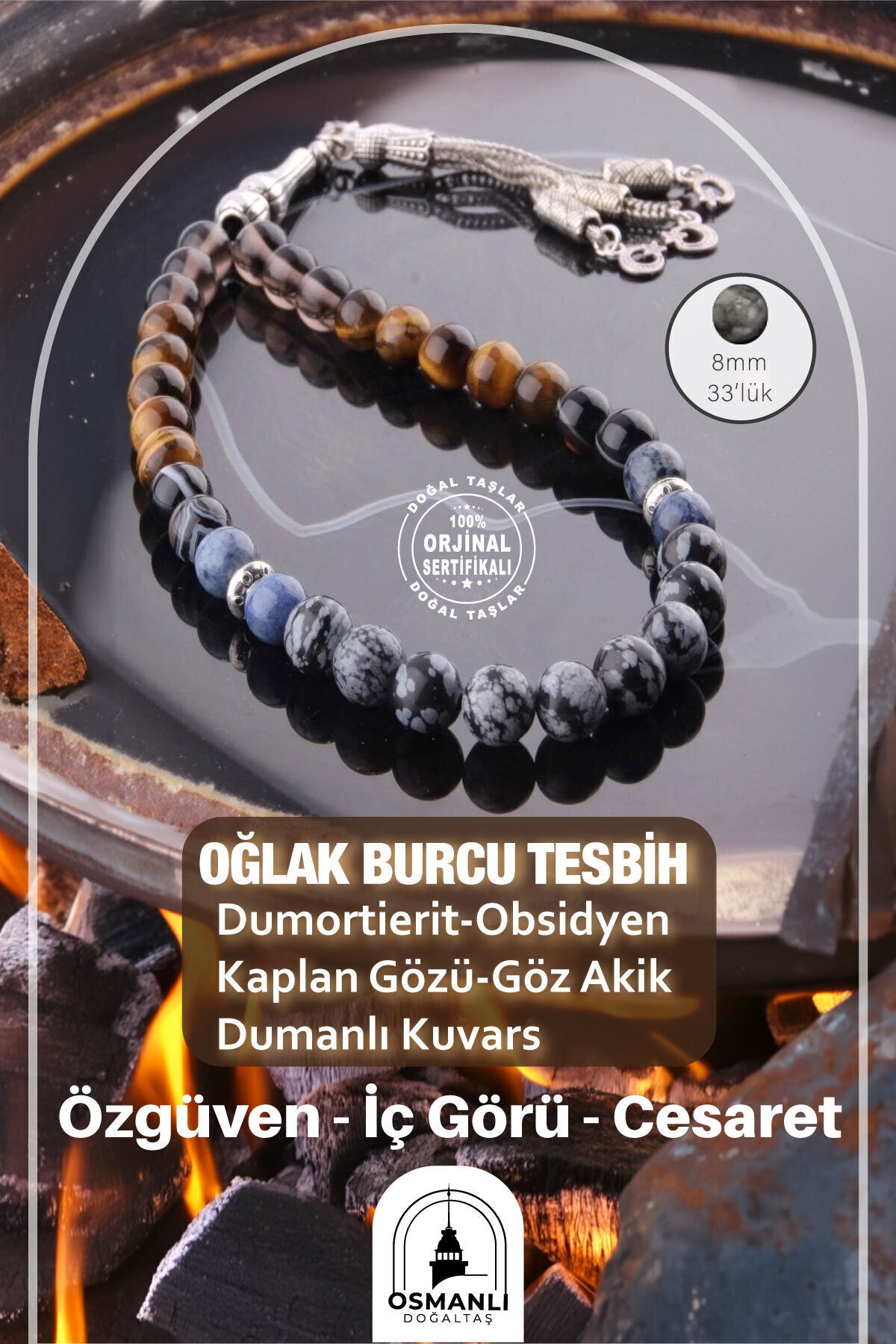 Orijinal & Sertifikalı Oğlak Burcu Doğal Taş El Yapımı Özel Kutulu Hediyelik Erkek Tesbih 33lük 8mm