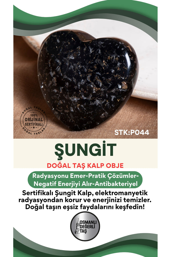 Sertifikalı Şungit Doğal Taş Kalp Obje P044