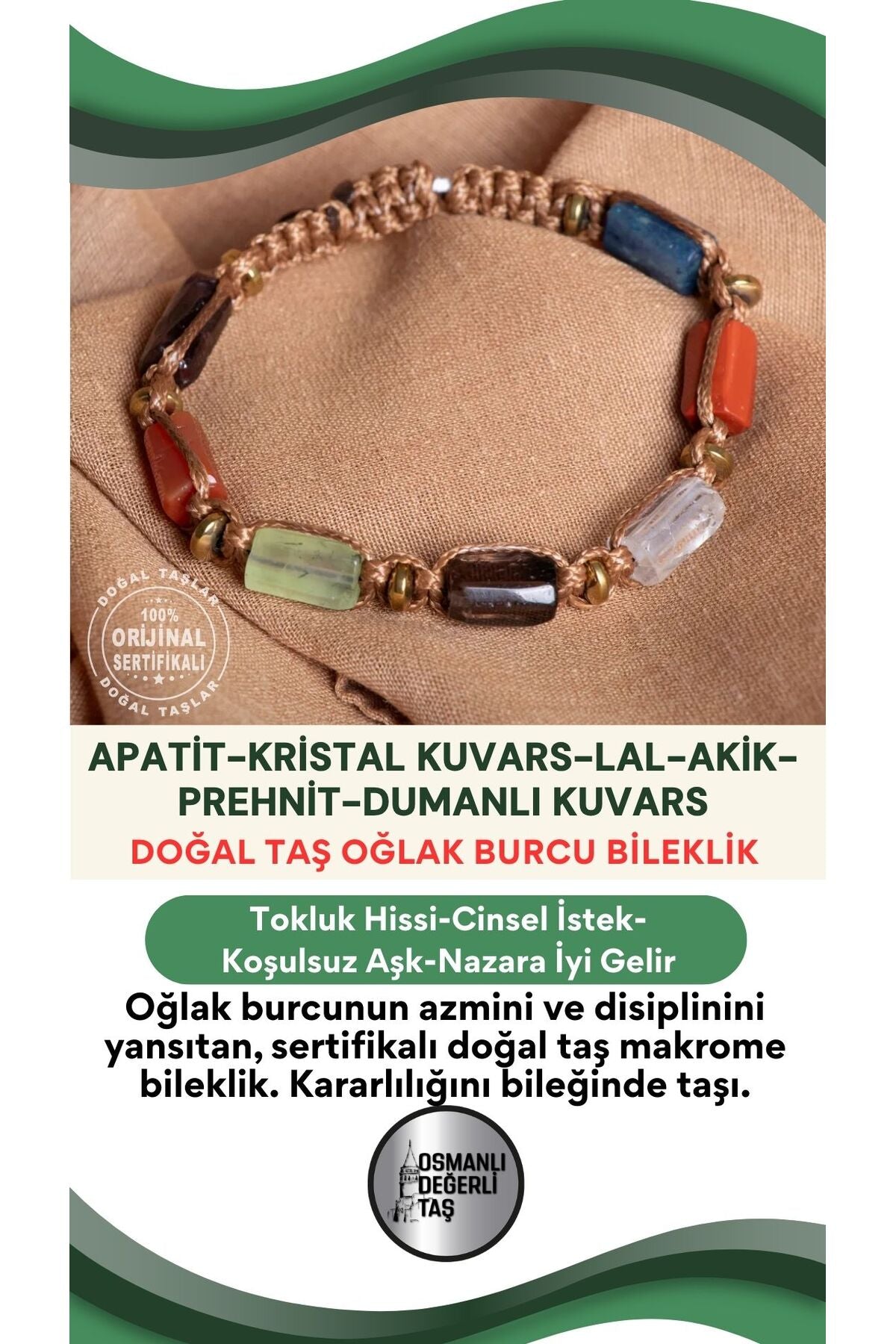 SERTİFİKALI Oğlak Burcu Doğal Taş Makrome Bileklik