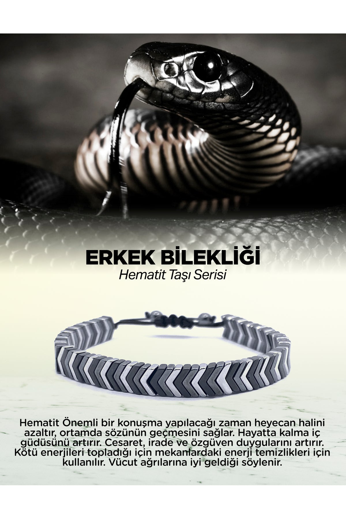 Hematit Doğal Taş Erkek Bilekliği Model 1