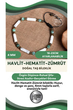 SERTİFİKALI Havlit Hematit Zümrüt Doğal Taş Makrome Bileklik (4 mm)