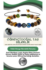 Öğrenci Doğal Taş Bileklik-Karlı Obsidyen-Lapis-Kaplan Gözü-Dumanlı Kuvars-Sodalit-Kalsit-Yeşim