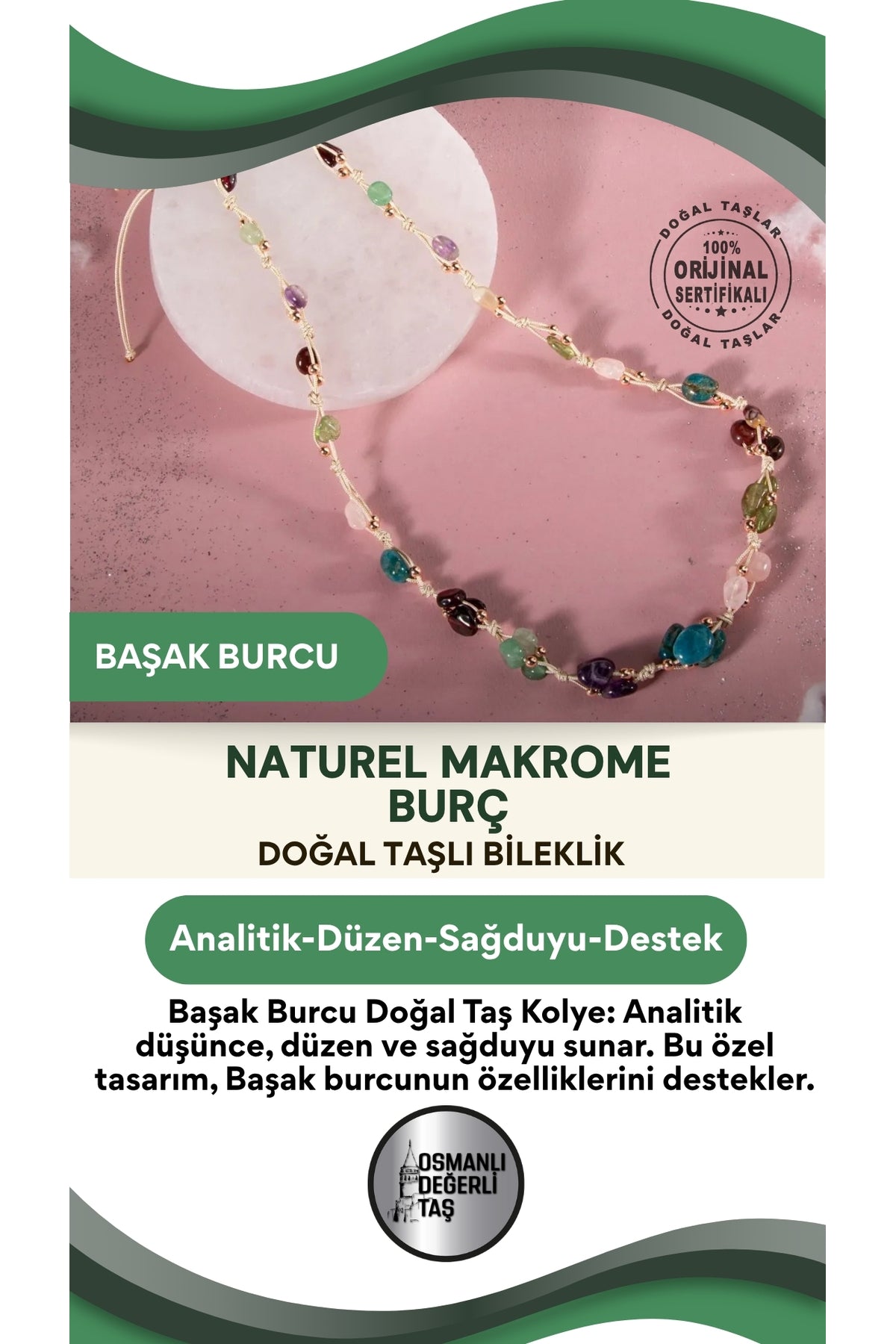 Başak Burcu Doğal Taş Natürel Makrome Kolye