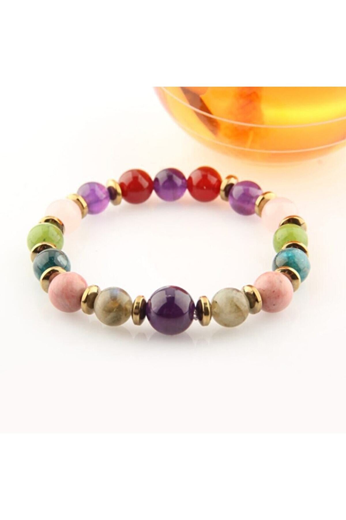 Ametist, Apatit, Akik, Hematit, Labradorite, Yeşim, Jasper Doğal Taş Bileklik 8 Mm - B802