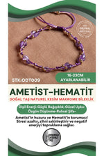 Sertifikalı Doğal Taş Ametist-Hematit Naturel Kesim Makrome Bileklik ODT009