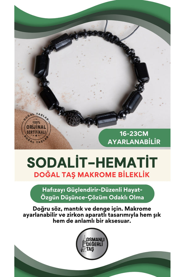 SERTİFİKALI Şungit-Hematit Doğal Taş Makrome Ayarlanabilir Zirkon Aparatlı Bileklik No:2