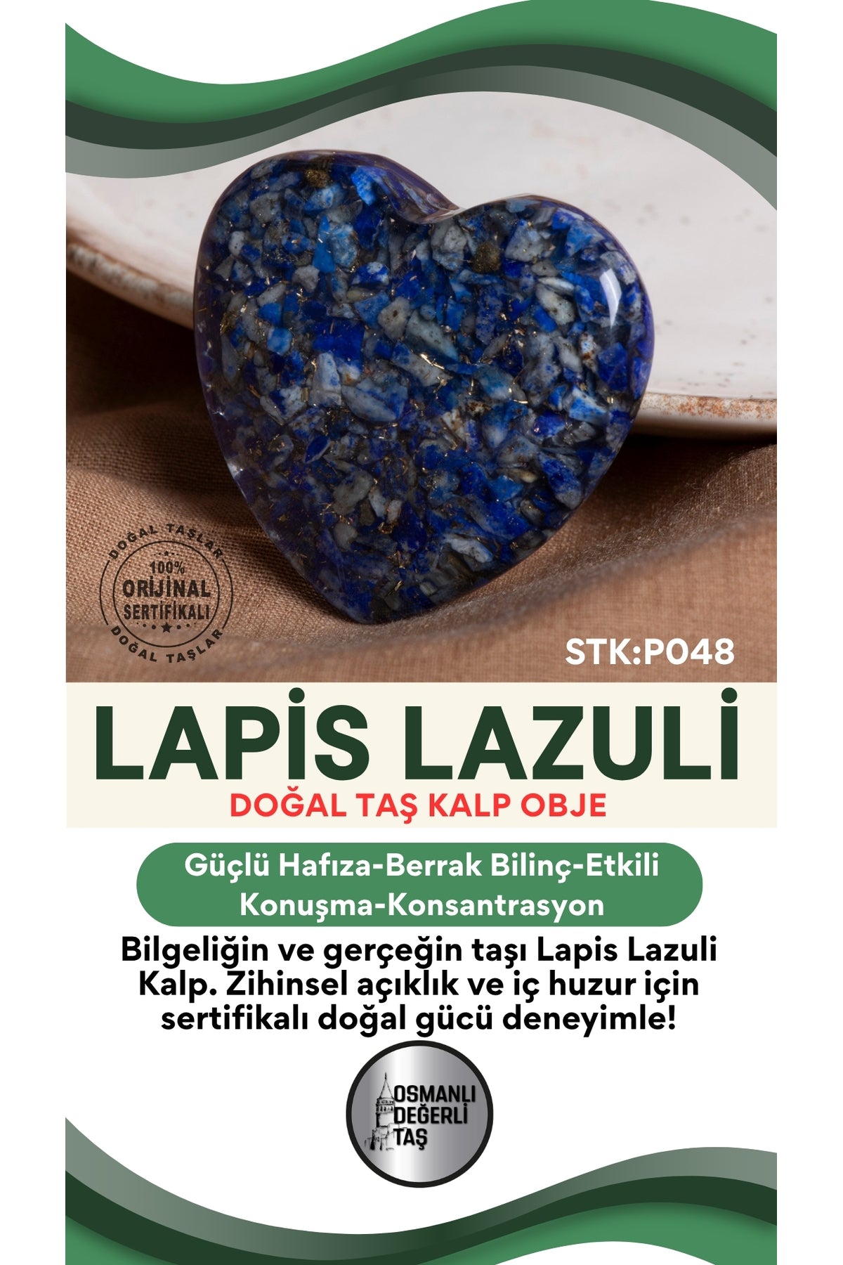 Sertifikalı Lapis Lazuli Doğal Taş Kalp Obje P048