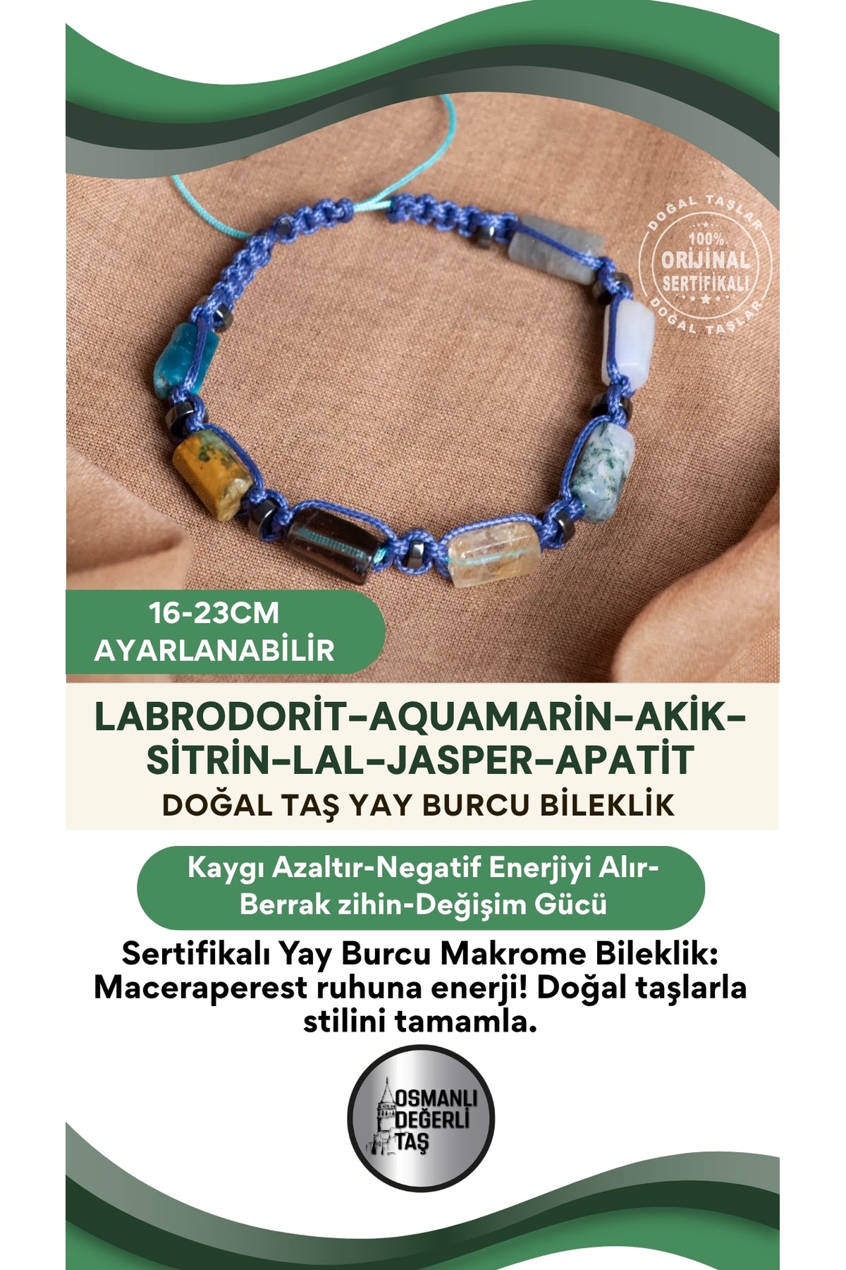 SERTİFİKALI Yay Burcu Doğal Taş Makrome Ayarlanabilir Bileklik