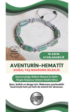 SERTİFİKALI Aventurin-Hematit Doğal Taş Makrome Ayarlanabilir Zirkon Aparatlı Bileklik