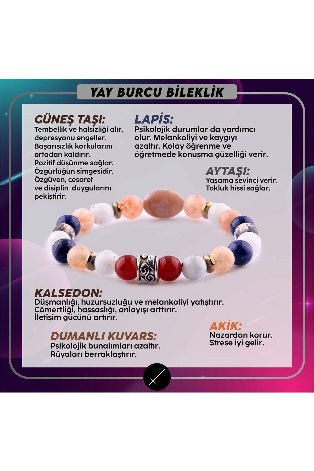 Sertifikalı Yay Burcu Doğal Taş Bileklik B023