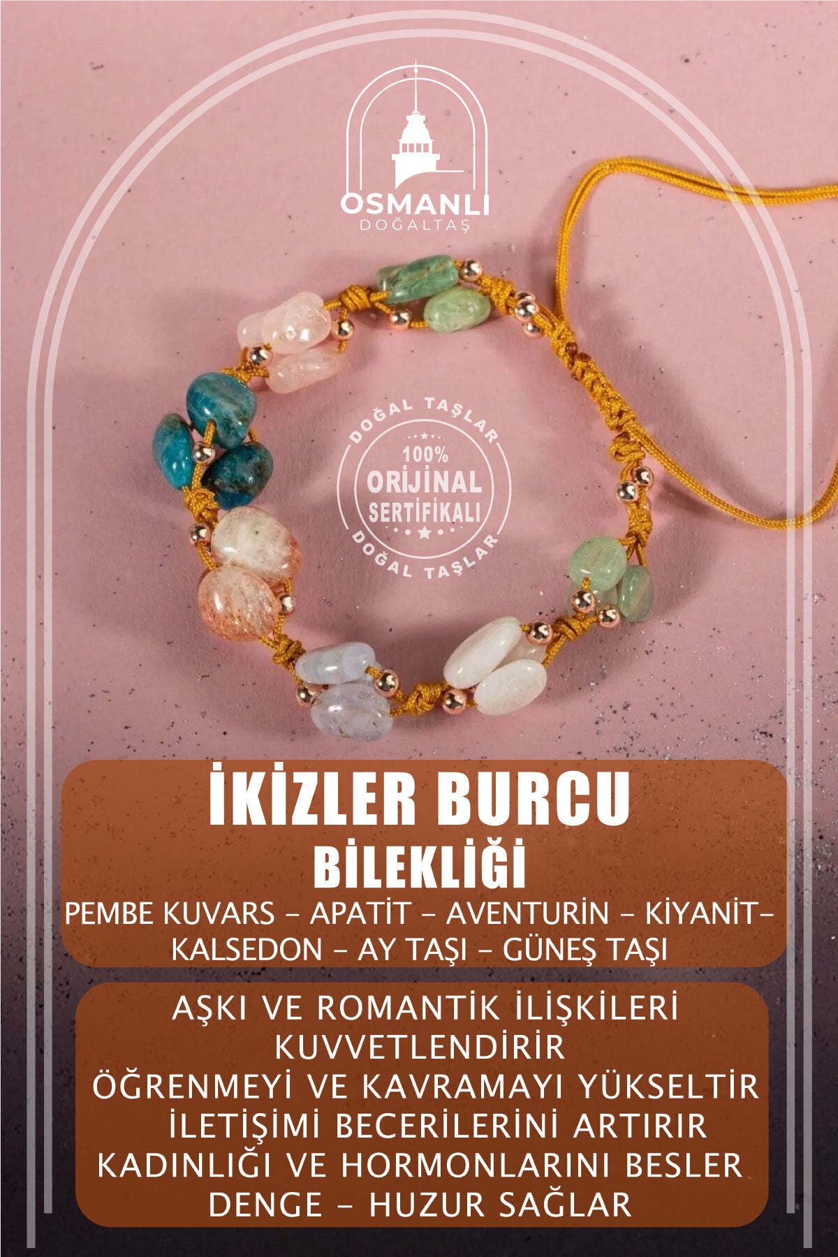 Ikizler Burcu Doğal Taş Natürel Makrome Bileklik