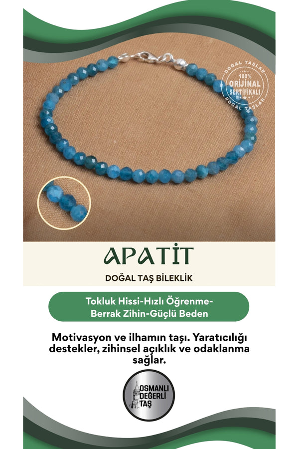 Sertifikalı Apatit Doğal Taş Bileklik – İçsel Netlik ve İfade Gücü