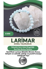 Sertifikalı Larimar Doğal Taş Bileklik 8 Mm B880