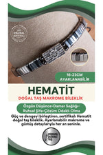 SERTİFİKALI Hematit Doğal Taş Makrome Ayarlanabilir Gümüş Bileklik No:7