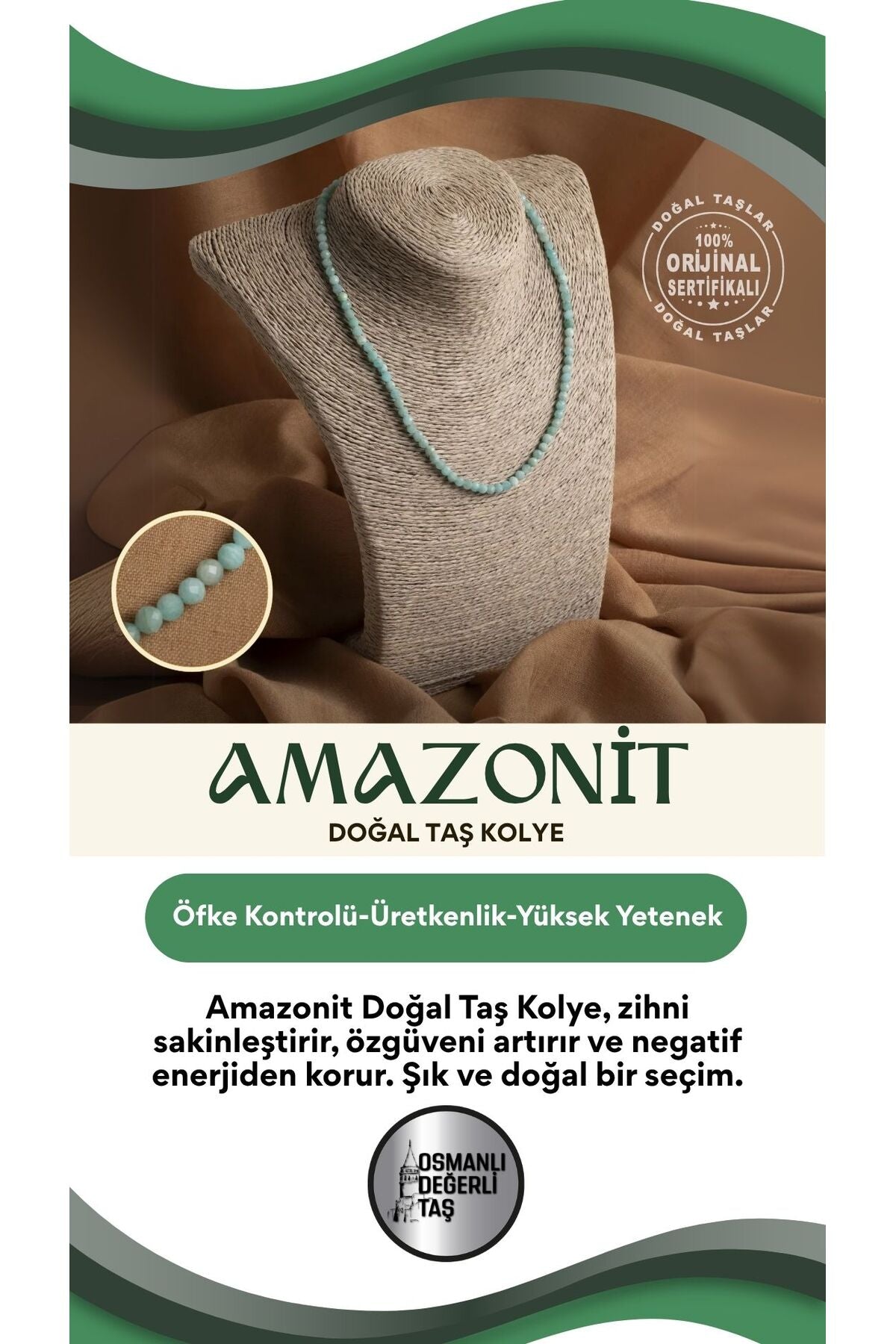 Sertifikalı Amazonit Doğal Taş Kolye – İç Huzuru ve Şıklık Bir Arada
