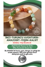 Inci-turuncu Aventurin-amazonit-yeşim-kalsit Doğal Taş Gümüş Bileklik - 16-17cm