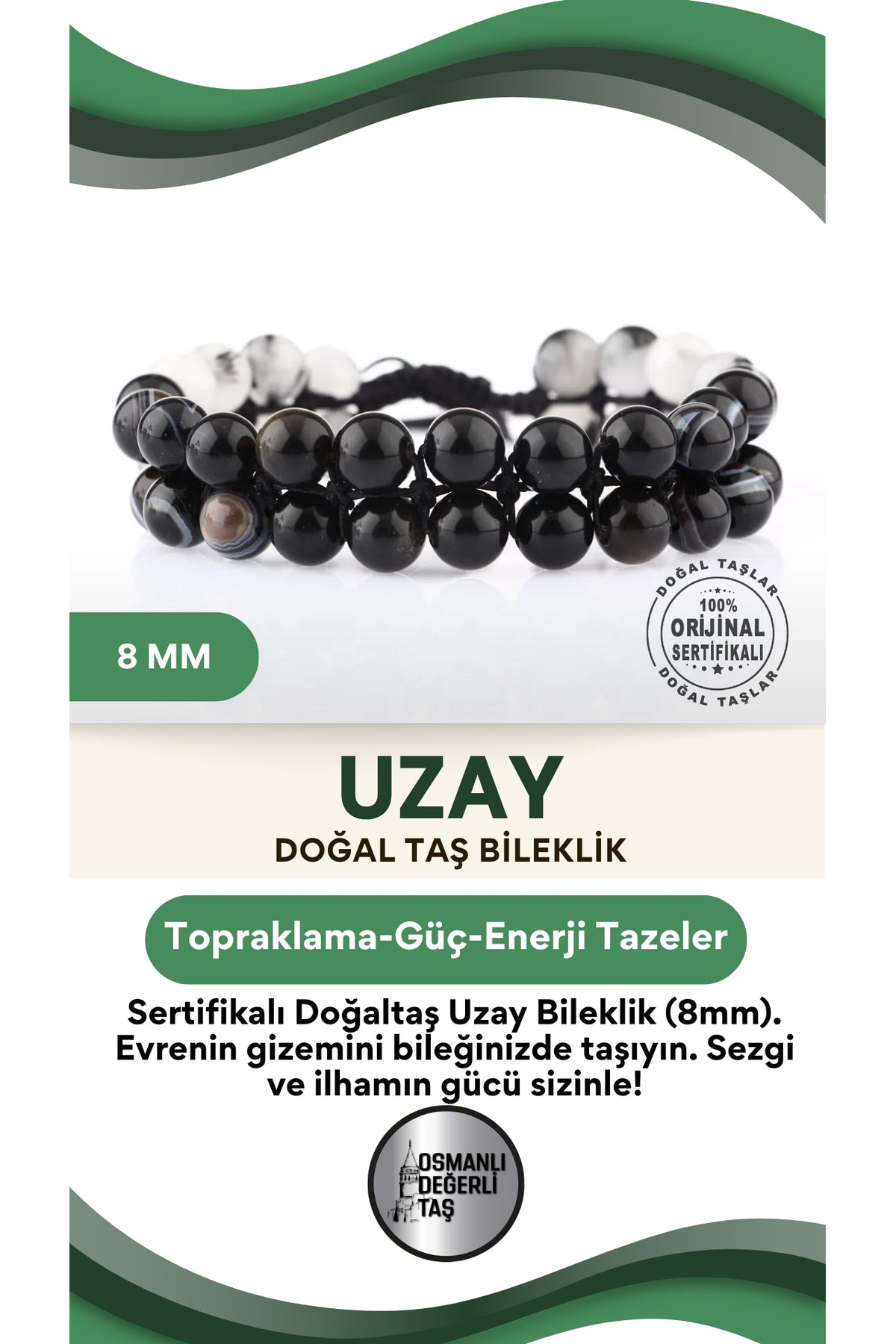 Sertifikalı Doğaltaş Uzay Bileklik 8 Mm, B894