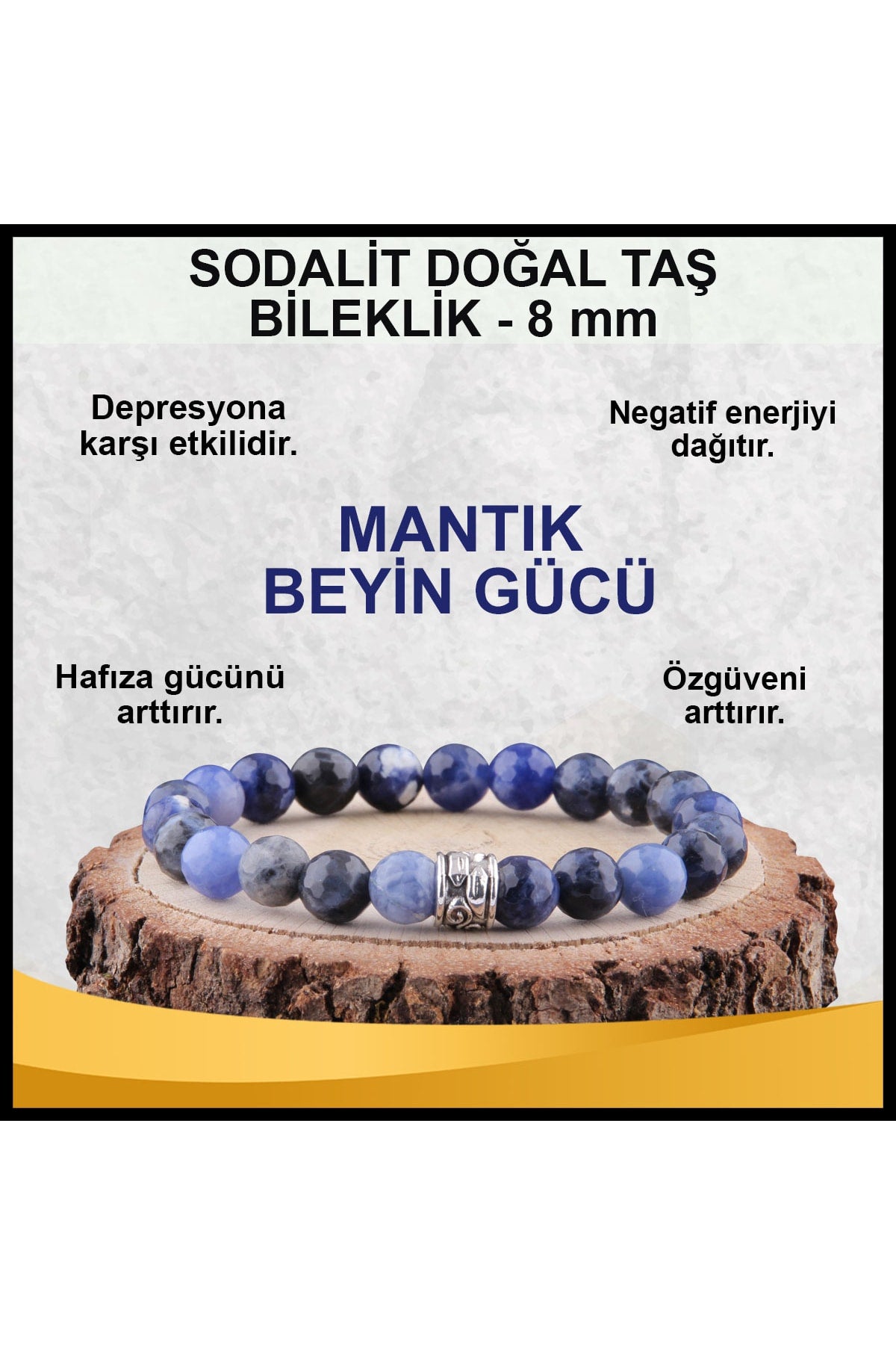 Sertifikalı Sodalit Doğal Taş Bileklik 8 Mm - B511